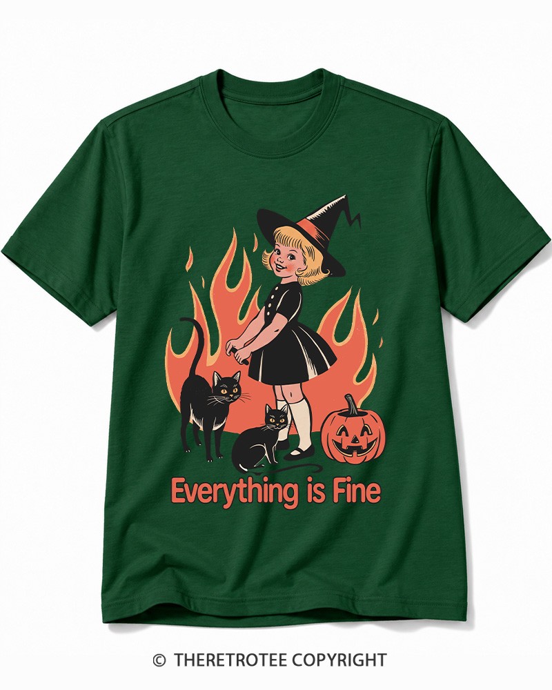 TheRetroTee Everything Is Fine 1980s Halloween Cotton T-Shirt