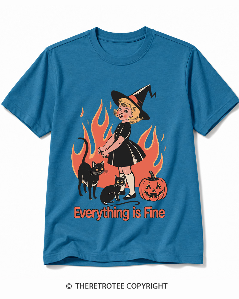 TheRetroTee Everything Is Fine 1980s Halloween Cotton T-Shirt