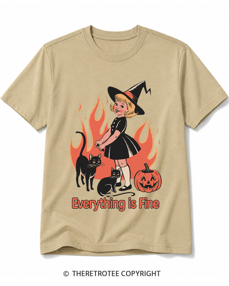 TheRetroTee Everything Is Fine 1980s Halloween Cotton T-Shirt