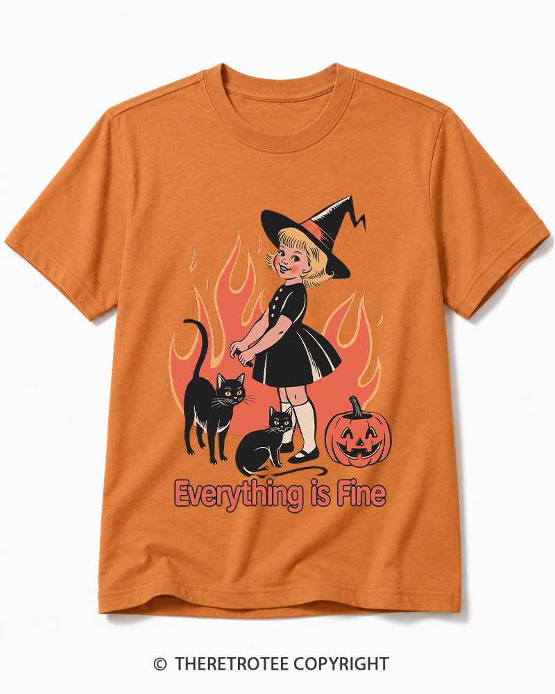 TheRetroTee Everything Is Fine 1980s Halloween Cotton T-Shirt