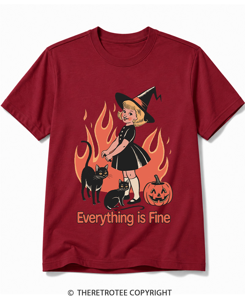 TheRetroTee Everything Is Fine 1980s Halloween Cotton T-Shirt