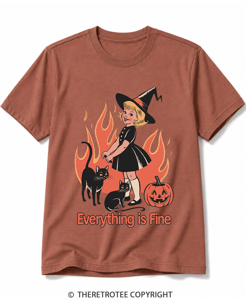 TheRetroTee Everything Is Fine 1980s Halloween Cotton T-Shirt