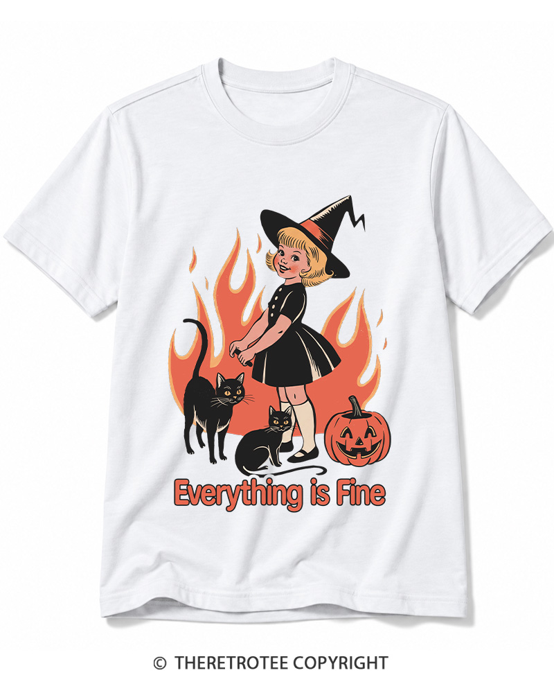 TheRetroTee Everything Is Fine 1980s Halloween Cotton T-Shirt