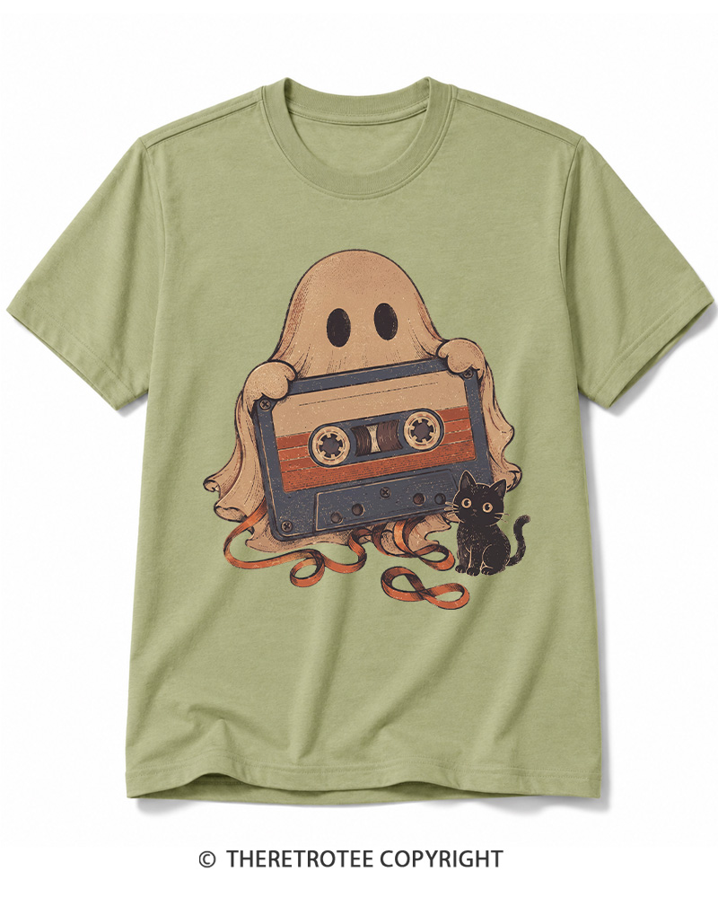 TheRetroTee Ghost Cassette Tape Halloween 1980s Halloween Cotton T-Shirt