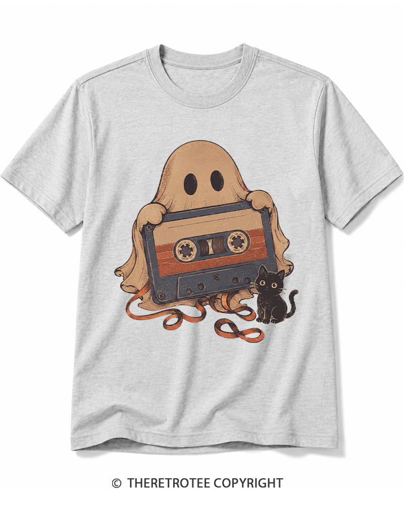 TheRetroTee Ghost Cassette Tape Halloween 1980s Halloween Cotton T-Shirt