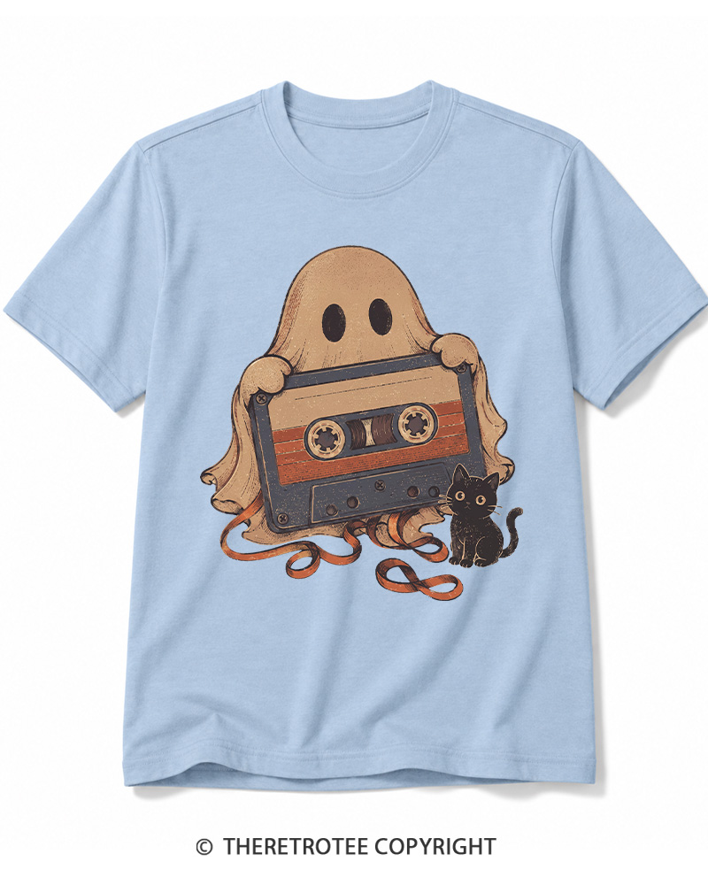 TheRetroTee Ghost Cassette Tape Halloween 1980s Halloween Cotton T-Shirt