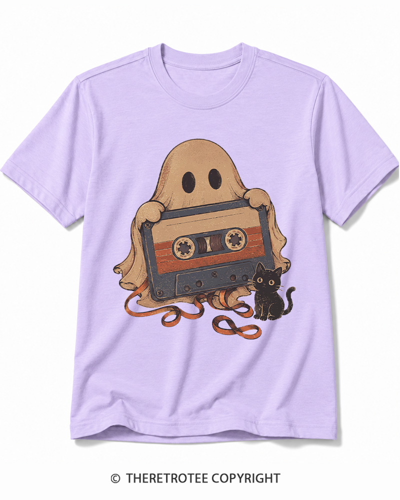 TheRetroTee Ghost Cassette Tape Halloween 1980s Halloween Cotton T-Shirt