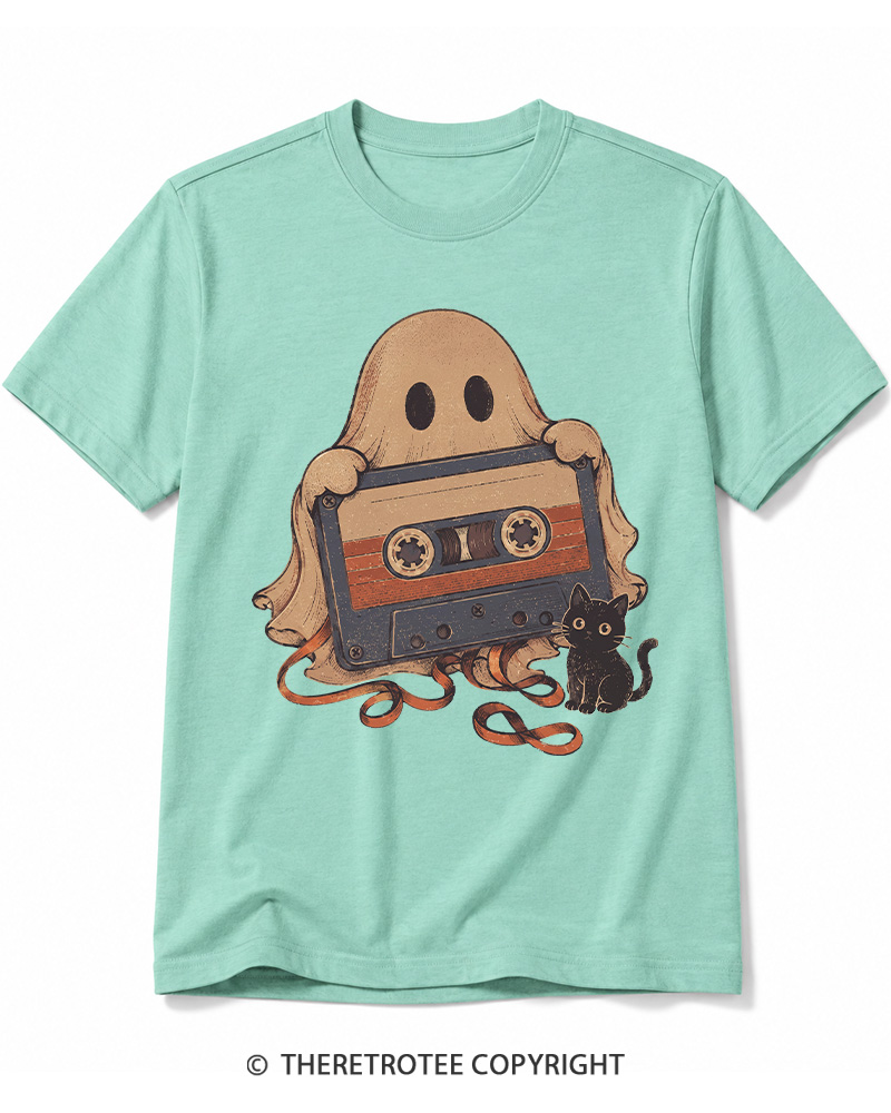 TheRetroTee Ghost Cassette Tape Halloween 1980s Halloween Cotton T-Shirt