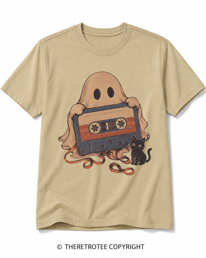 TheRetroTee Ghost Cassette Tape Halloween 1980s Halloween Cotton T-Shirt