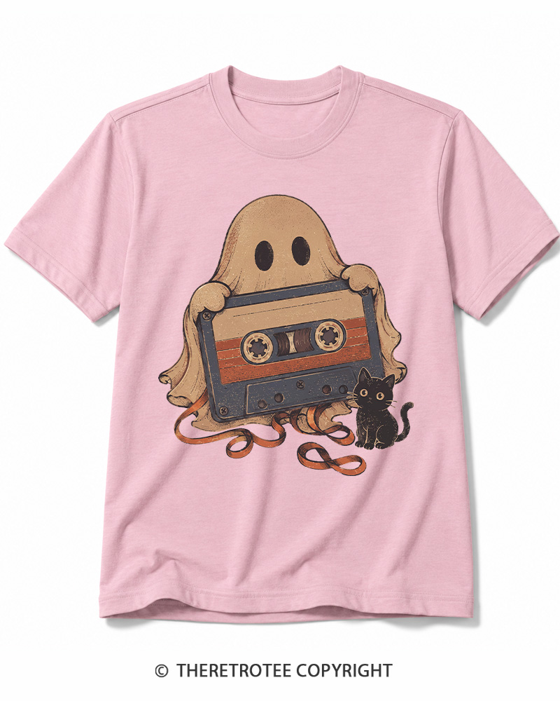 TheRetroTee Ghost Cassette Tape Halloween 1980s Halloween Cotton T-Shirt