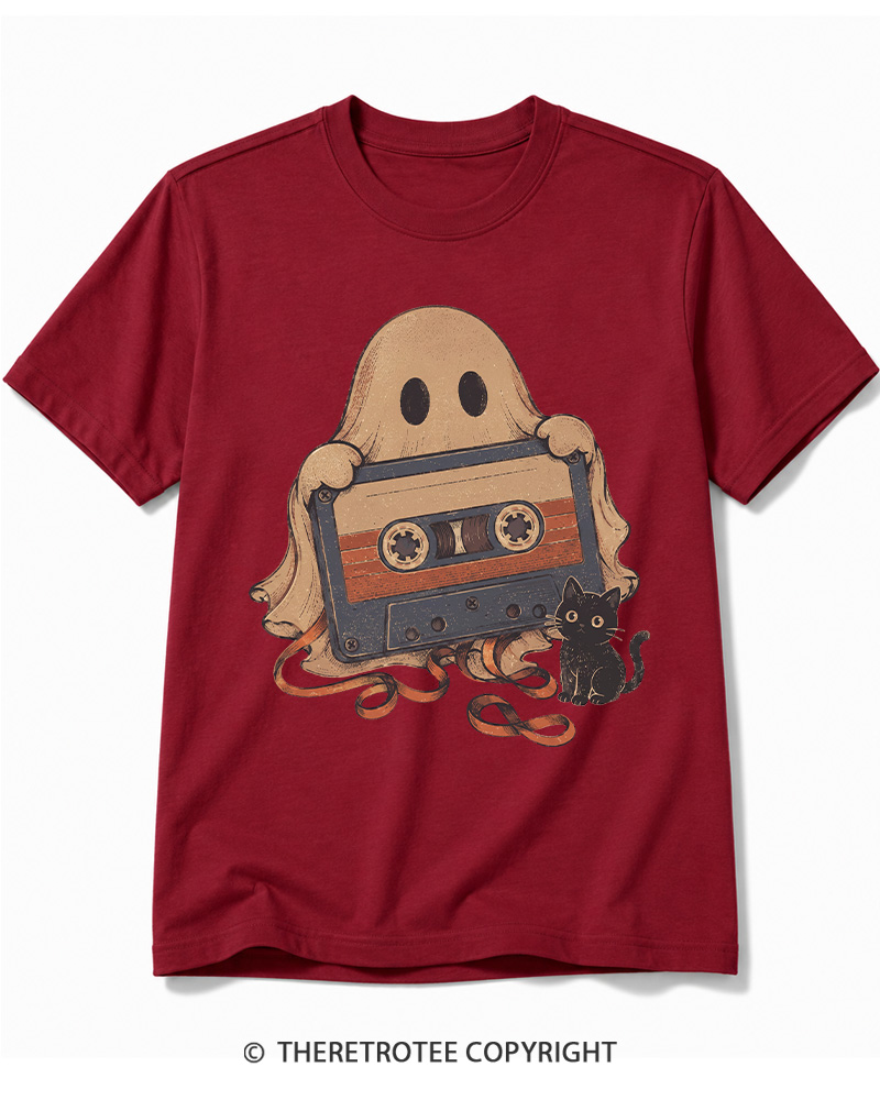 TheRetroTee Ghost Cassette Tape Halloween 1980s Halloween Cotton T-Shirt