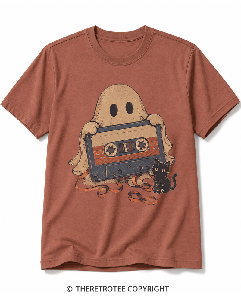 TheRetroTee Ghost Cassette Tape Halloween 1980s Halloween Cotton T-Shirt