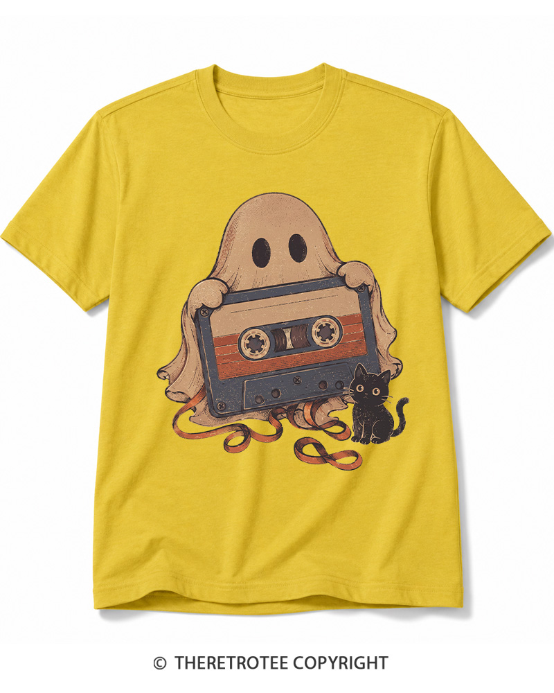 TheRetroTee Ghost Cassette Tape Halloween 1980s Halloween Cotton T-Shirt