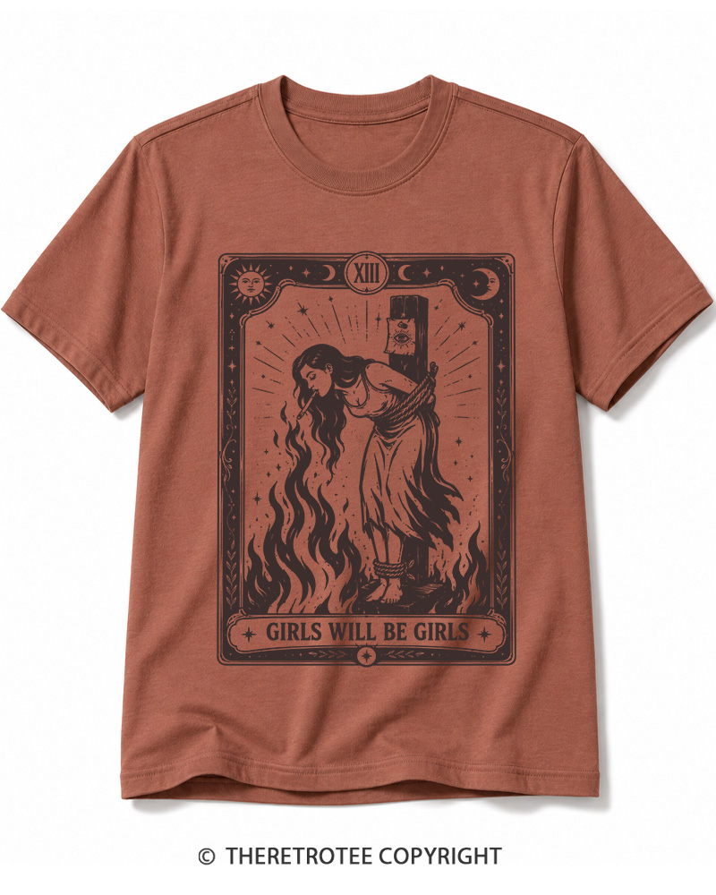 TheRetroTee Girls Will Be Girls 1960s Halloween Cotton T-Shirt