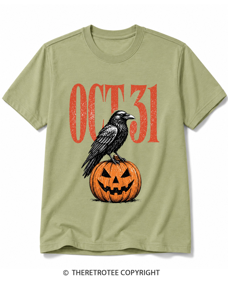 TheRetroTee Halloween Crow Pumpkin October 31 Halloween Cotton T-Shirt