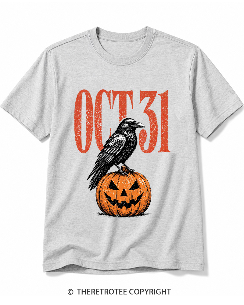 TheRetroTee Halloween Crow Pumpkin October 31 Halloween Cotton T-Shirt