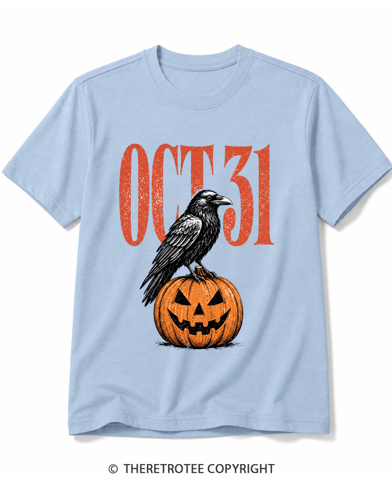 TheRetroTee Halloween Crow Pumpkin October 31 Halloween Cotton T-Shirt
