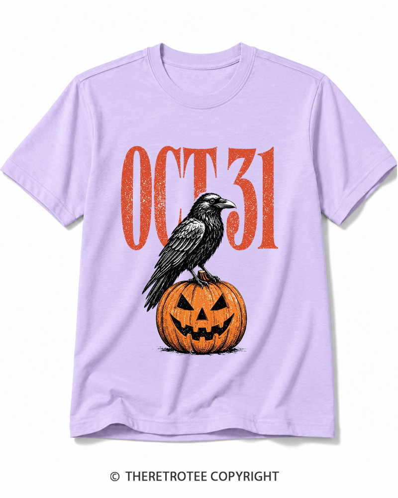 TheRetroTee Halloween Crow Pumpkin October 31 Halloween Cotton T-Shirt