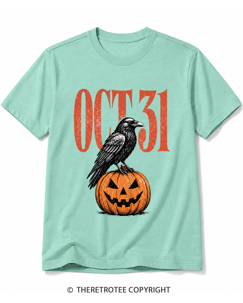 TheRetroTee Halloween Crow Pumpkin October 31 Halloween Cotton T-Shirt
