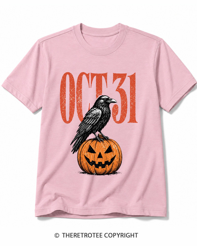 TheRetroTee Halloween Crow Pumpkin October 31 Halloween Cotton T-Shirt