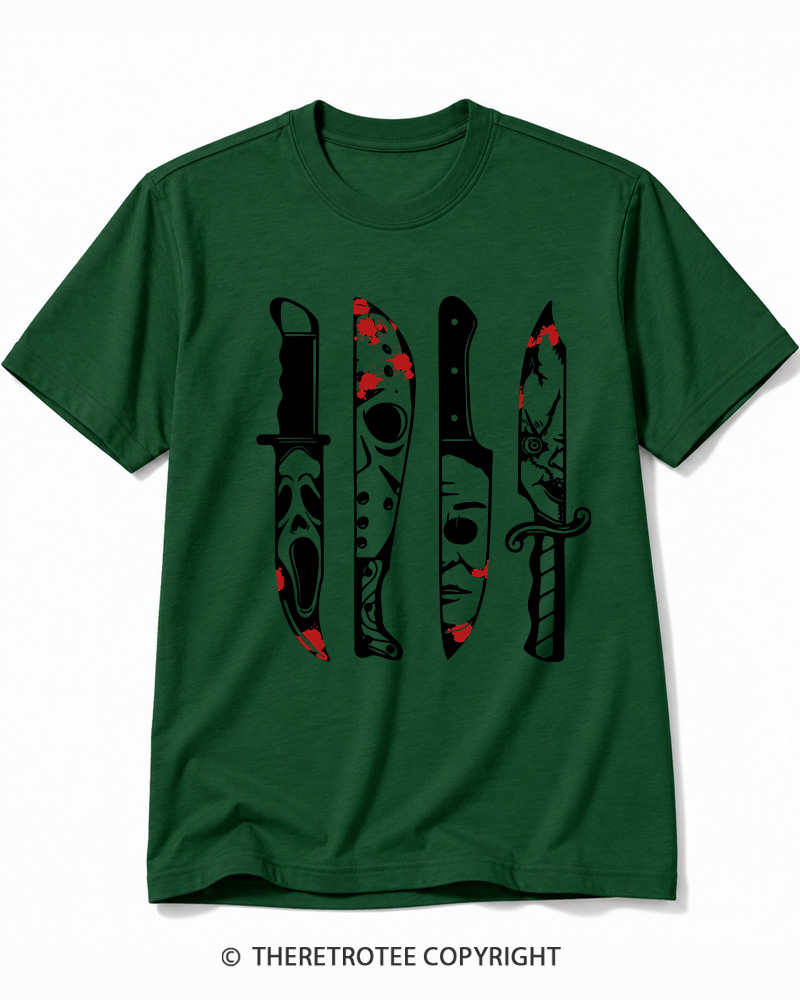 TheRetroTee Horror Movie Characters In Knives 1970s Cotton T-Shirt