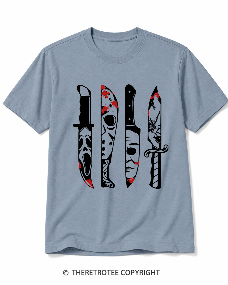 TheRetroTee Horror Movie Characters In Knives 1970s Cotton T-Shirt