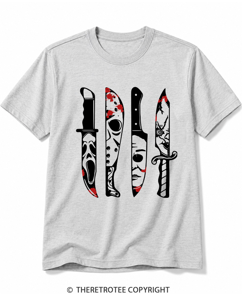 TheRetroTee Horror Movie Characters In Knives 1970s Cotton T-Shirt