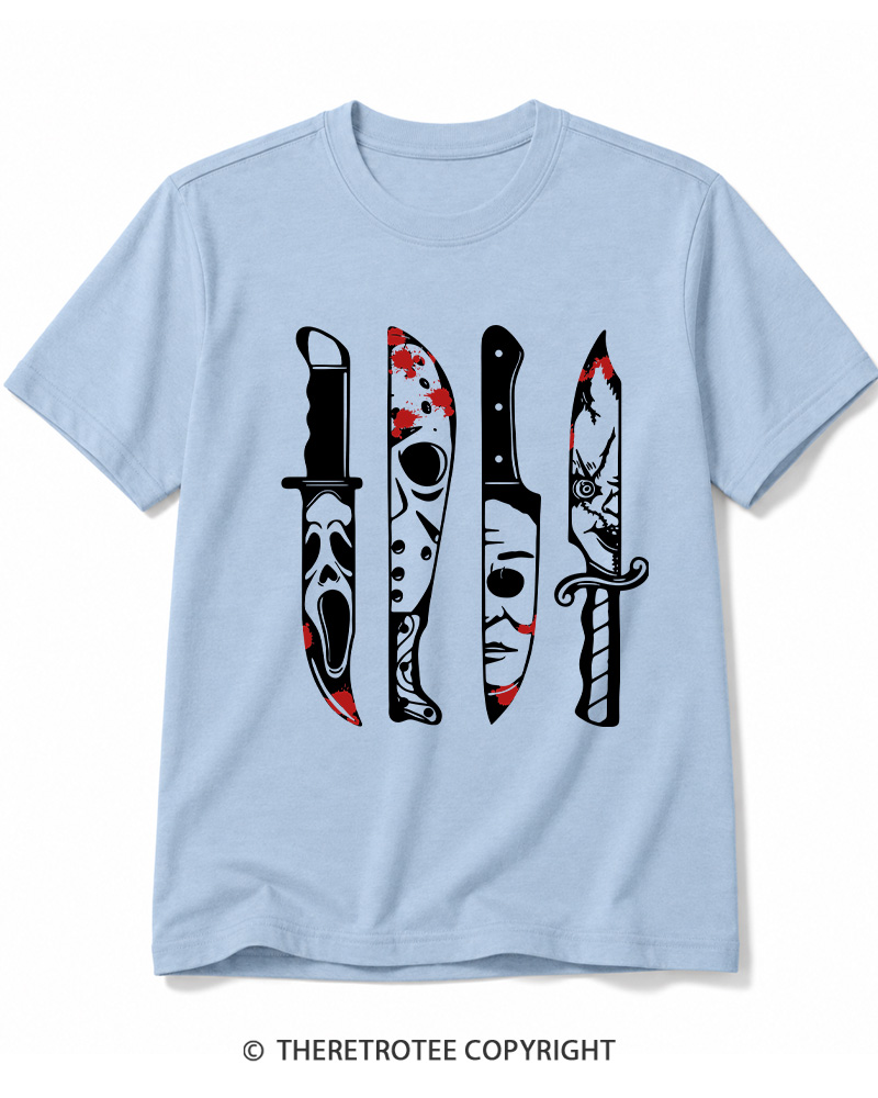 TheRetroTee Horror Movie Characters In Knives 1970s Cotton T-Shirt
