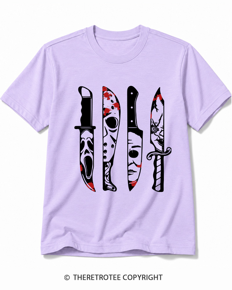 TheRetroTee Horror Movie Characters In Knives 1970s Cotton T-Shirt