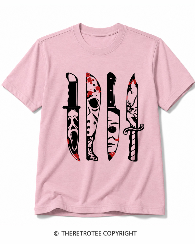 TheRetroTee Horror Movie Characters In Knives 1970s Cotton T-Shirt