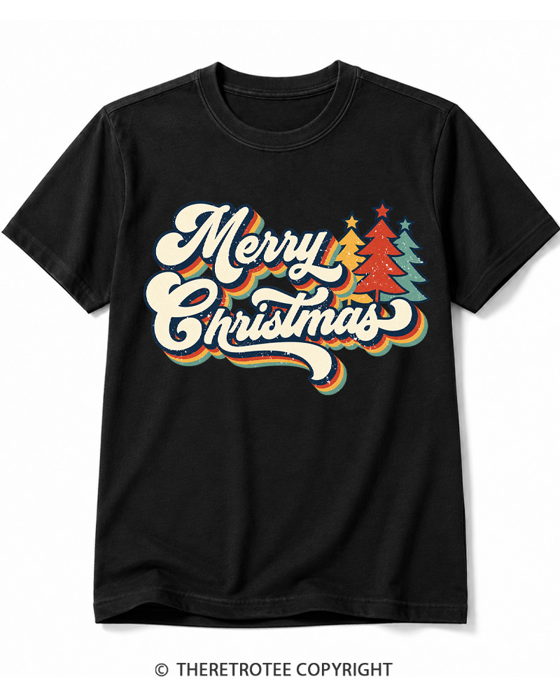 TheRetroTee Merry Christmas 1970s Cotton T-Shirt