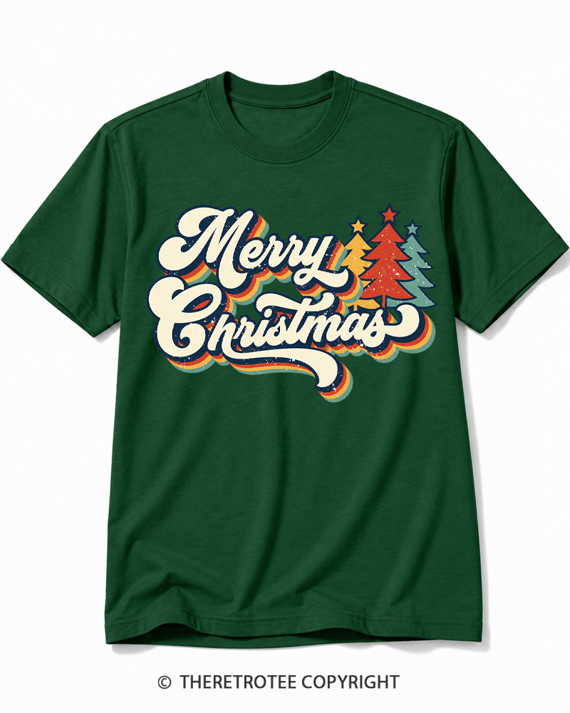 TheRetroTee Merry Christmas 1970s Cotton T-Shirt