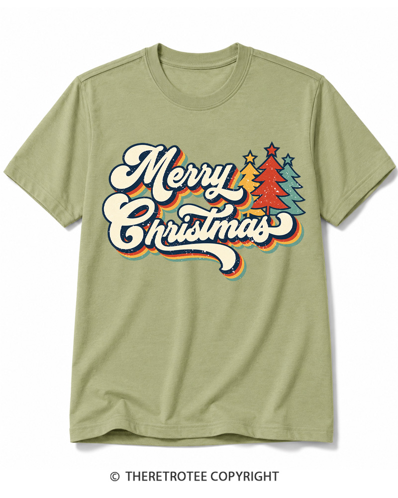 TheRetroTee Merry Christmas 1970s Cotton T-Shirt