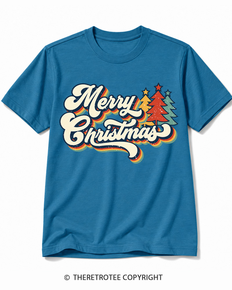 TheRetroTee Merry Christmas 1970s Cotton T-Shirt