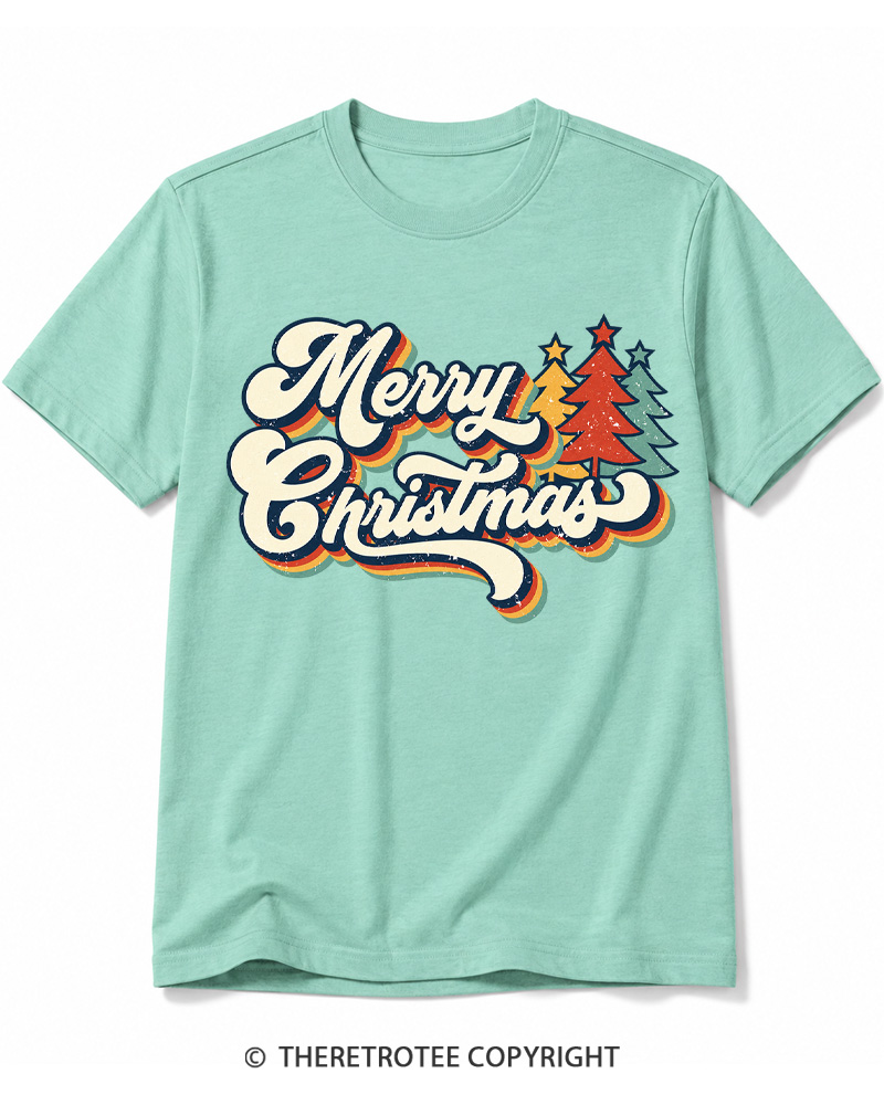 TheRetroTee Merry Christmas 1970s Cotton T-Shirt