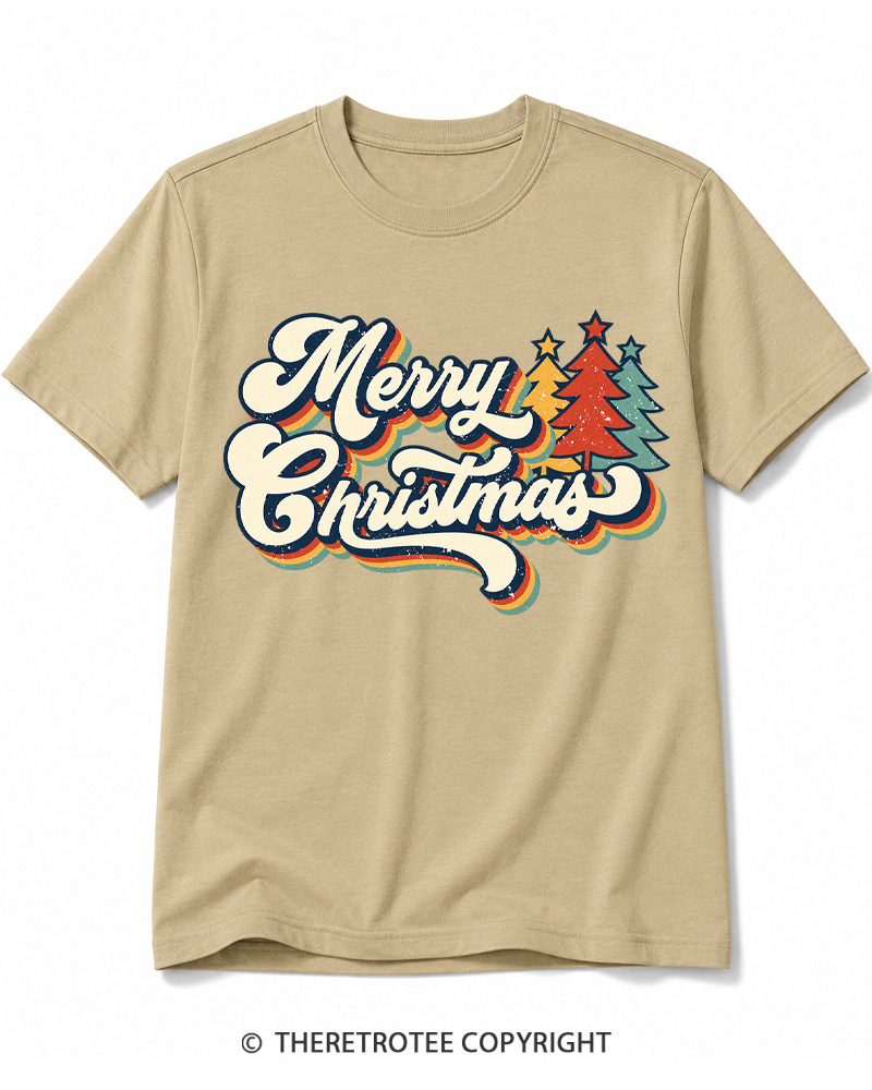 TheRetroTee Merry Christmas 1970s Cotton T-Shirt