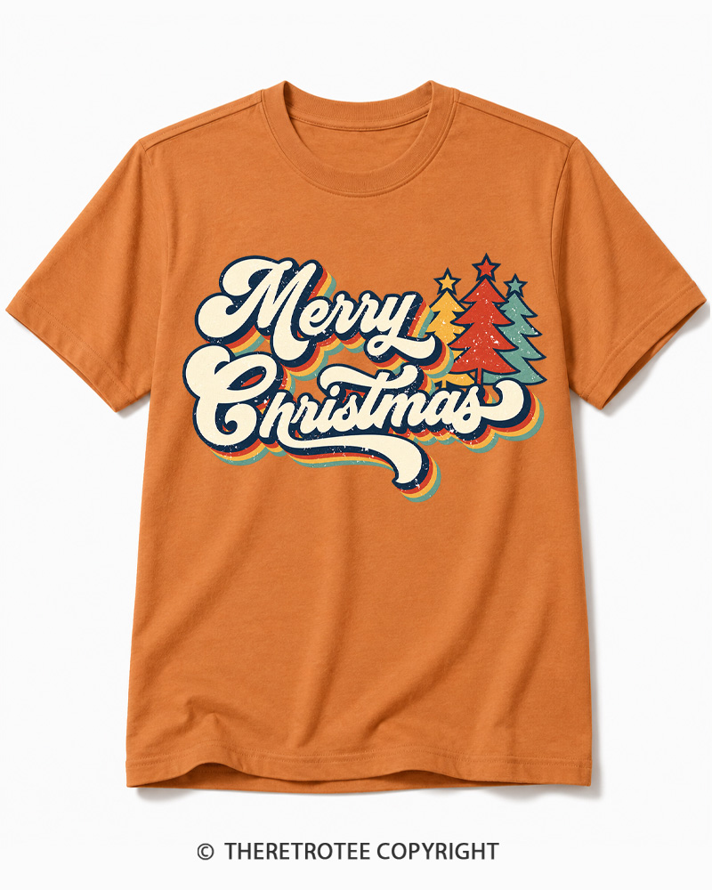 TheRetroTee Merry Christmas 1970s Cotton T-Shirt