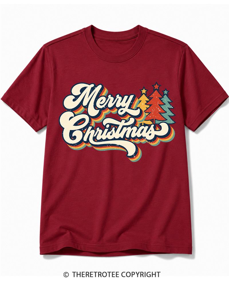 TheRetroTee Merry Christmas 1970s Cotton T-Shirt