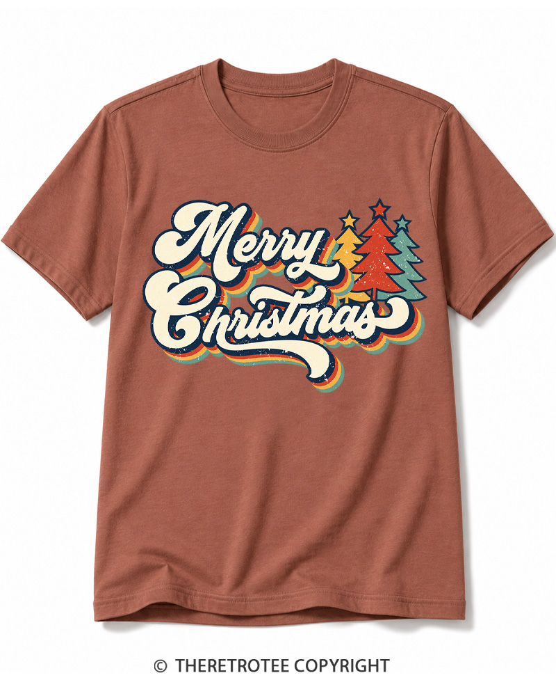 TheRetroTee Merry Christmas 1970s Cotton T-Shirt