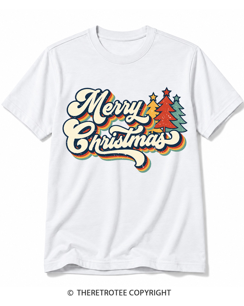 TheRetroTee Merry Christmas 1970s Cotton T-Shirt