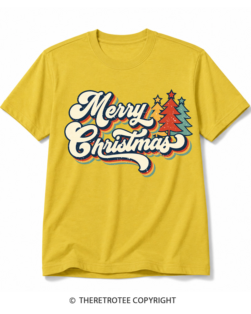 TheRetroTee Merry Christmas 1970s Cotton T-Shirt