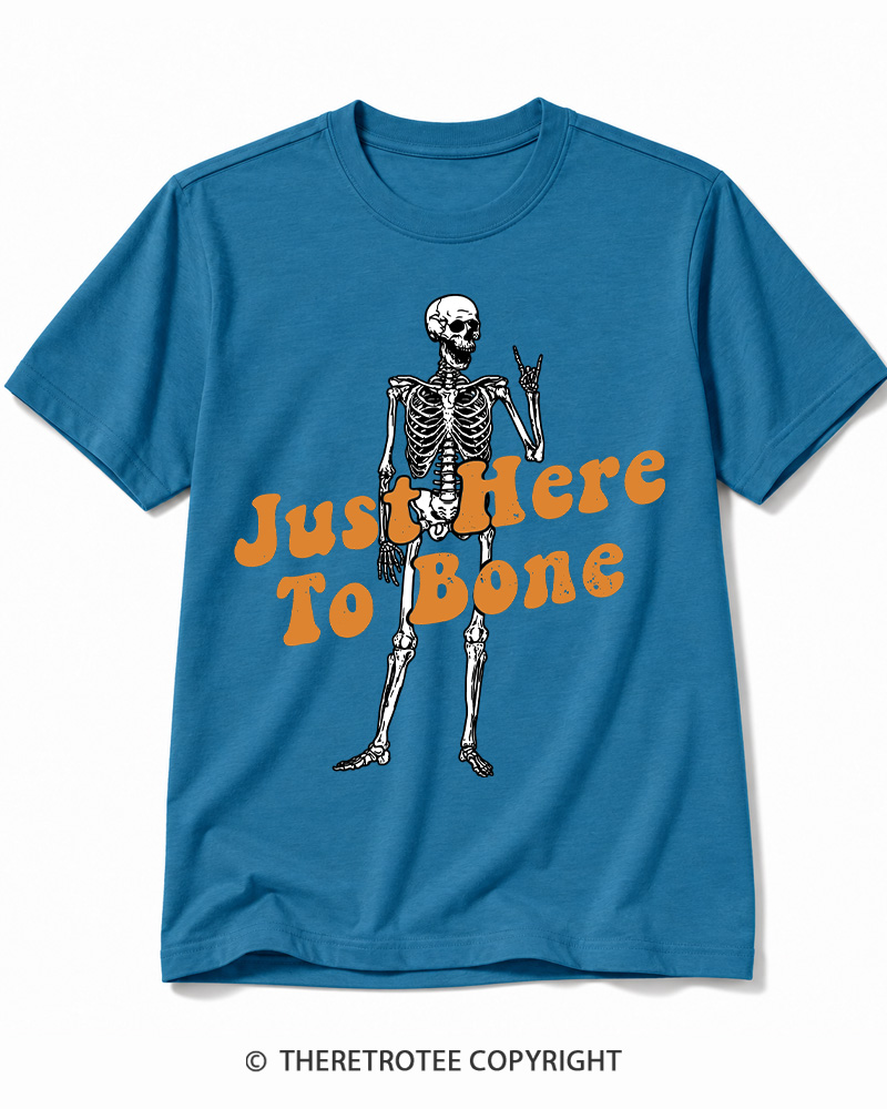 TheRetroTee Just Here To Bone 1990s Halloween Cotton T-Shirt
