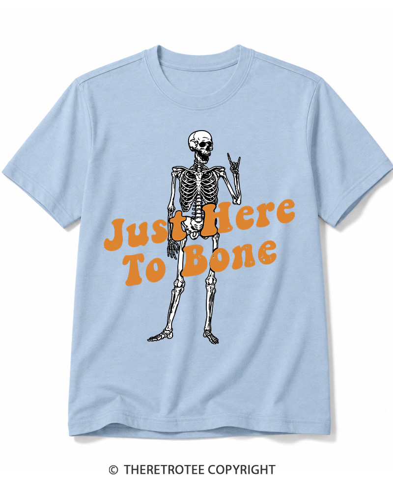 TheRetroTee Just Here To Bone 1990s Halloween Cotton T-Shirt