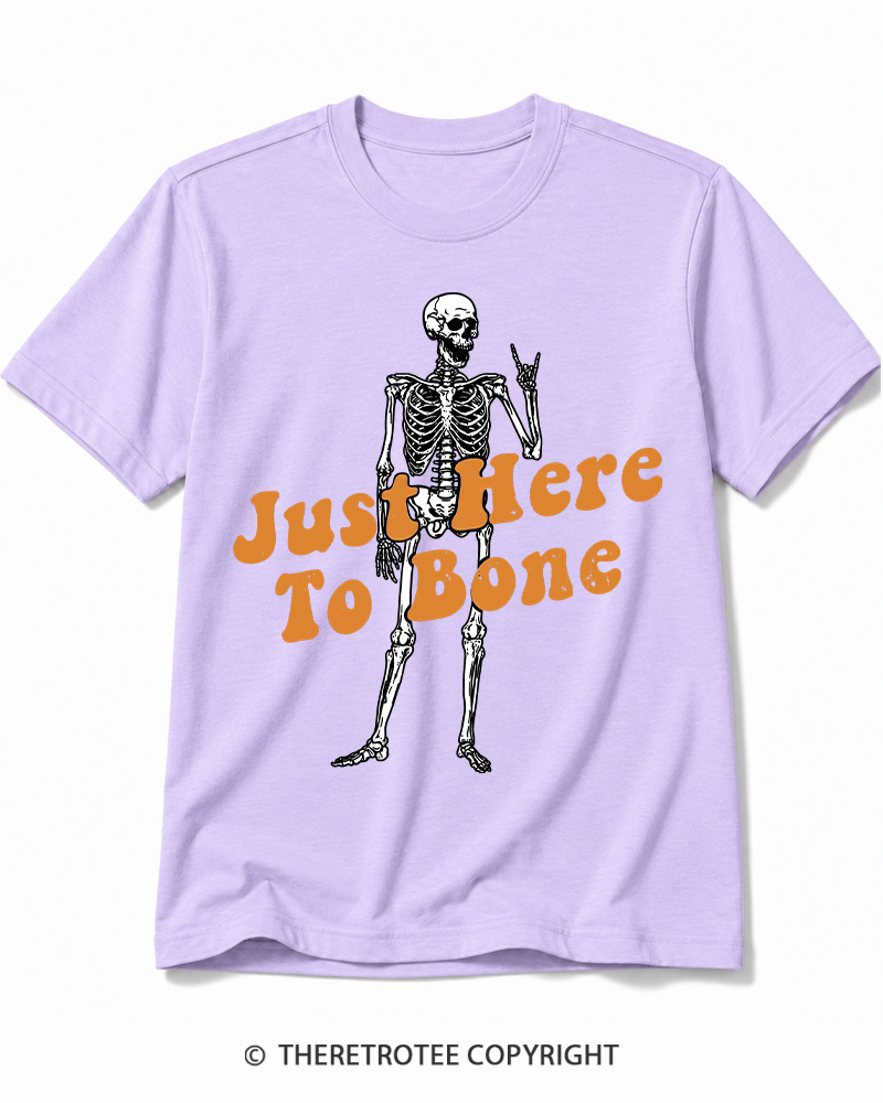 TheRetroTee Just Here To Bone 1990s Halloween Cotton T-Shirt
