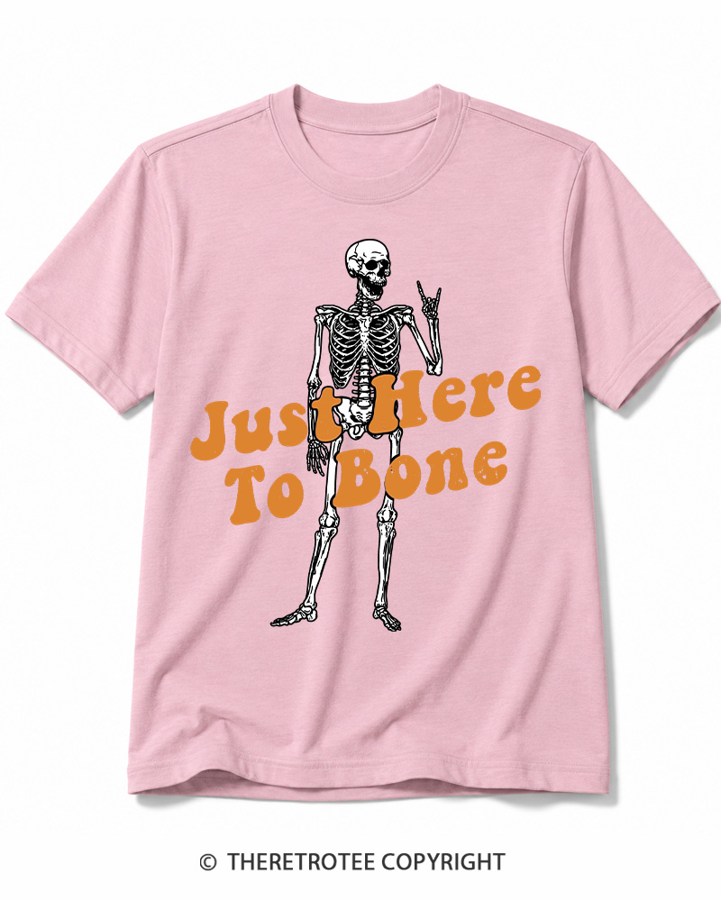 TheRetroTee Just Here To Bone 1990s Halloween Cotton T-Shirt