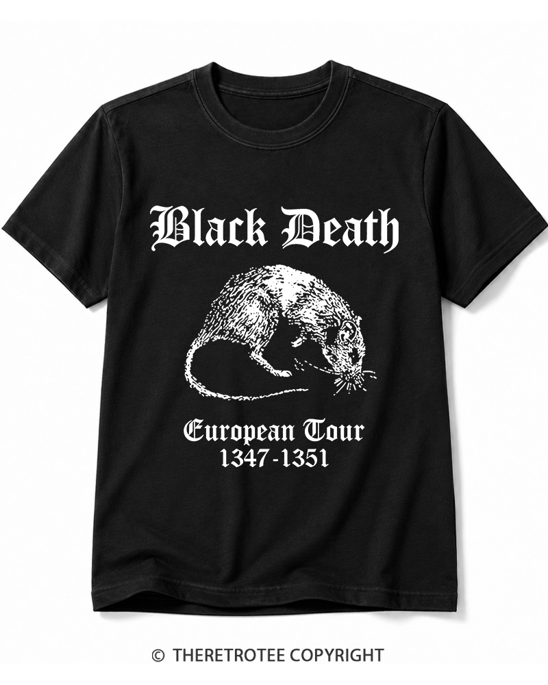TheRetroTee Black Death European Tour Gothic Horror Cotton T-Shirt