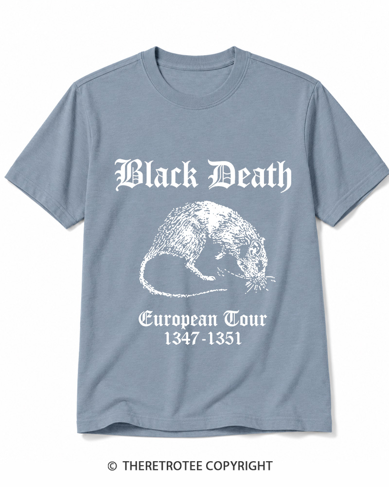 TheRetroTee Black Death European Tour Gothic Horror Cotton T-Shirt