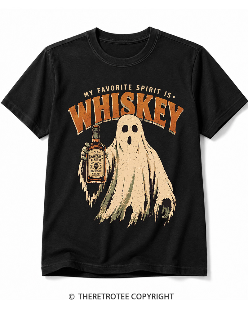 TheRetroTee My Favorite Spirit is Whiskey 1970s Halloween Cotton T-Shirt