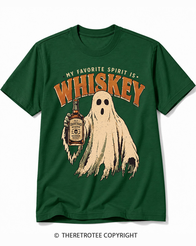 TheRetroTee My Favorite Spirit is Whiskey 1970s Halloween Cotton T-Shirt