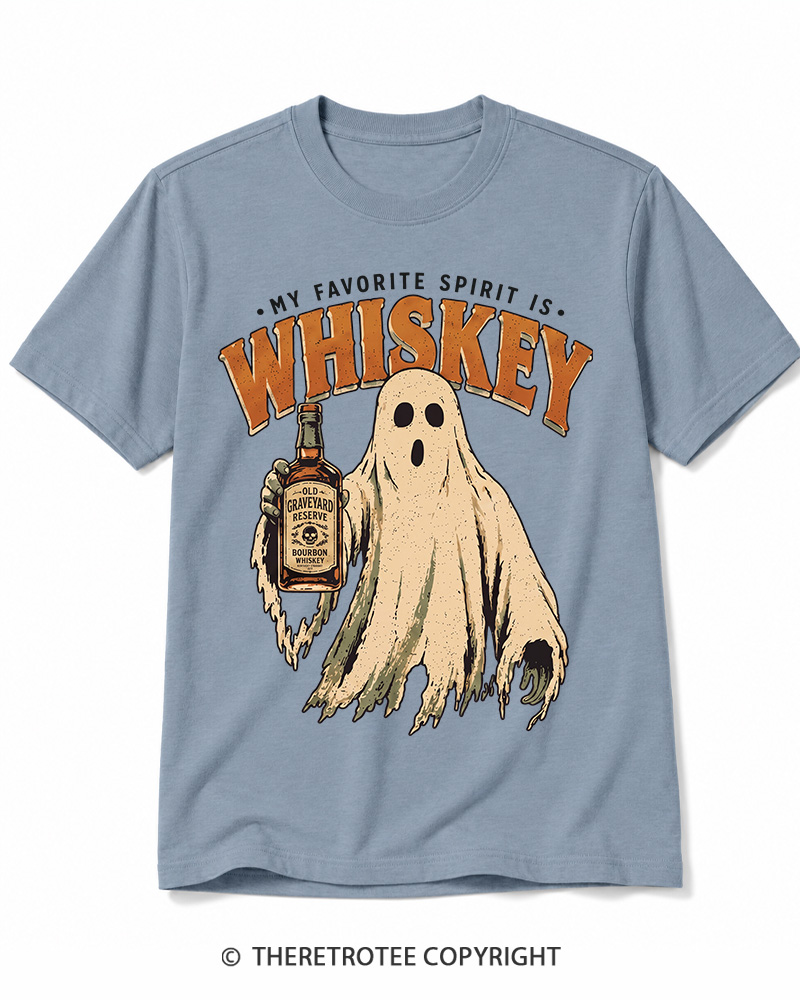 TheRetroTee My Favorite Spirit is Whiskey 1970s Halloween Cotton T-Shirt